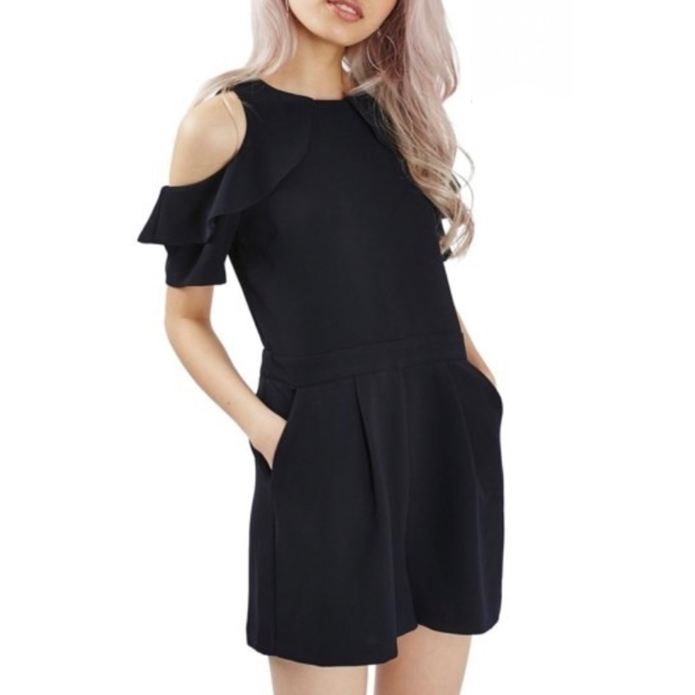 Topshop Cold Shoulder Ruffle Romper